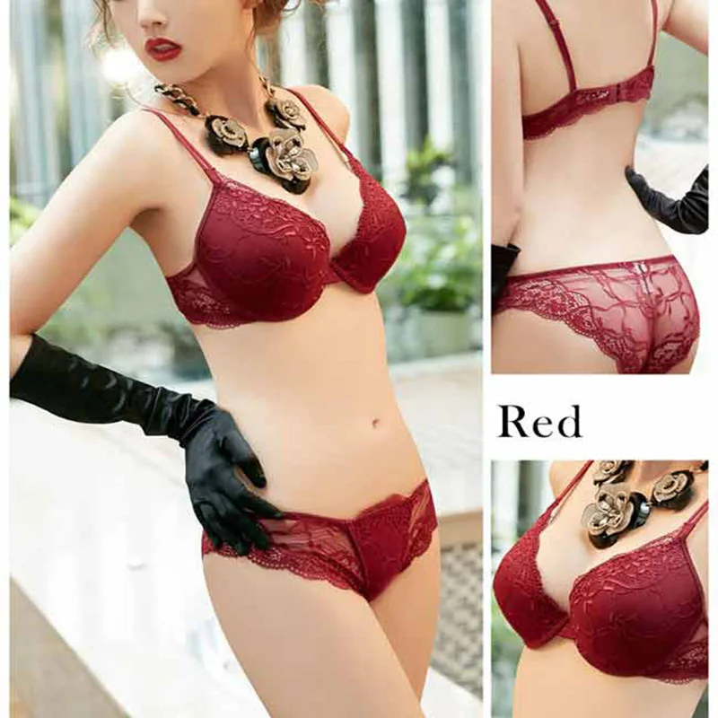 Sexy Lace Bra Set Women Underwear Set Push Up Bra Set Sexy Lcae Briefs Lingerie 3/4 Cup 70B 75B 80B drop shipping