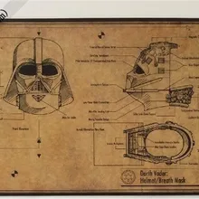 Vintage Star Wars Darth Vader máscara de casco diseño cartel de dibujos Retro papel Kraft decoración de pared del hogar pegatina 42x30cm