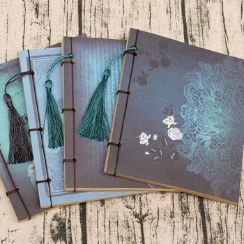 

Coloffice 1PC Chinese Style Notebook Manual Threading Classic Blank Retro Journal Kraft Paper Line Traditional Tassel NotePad
