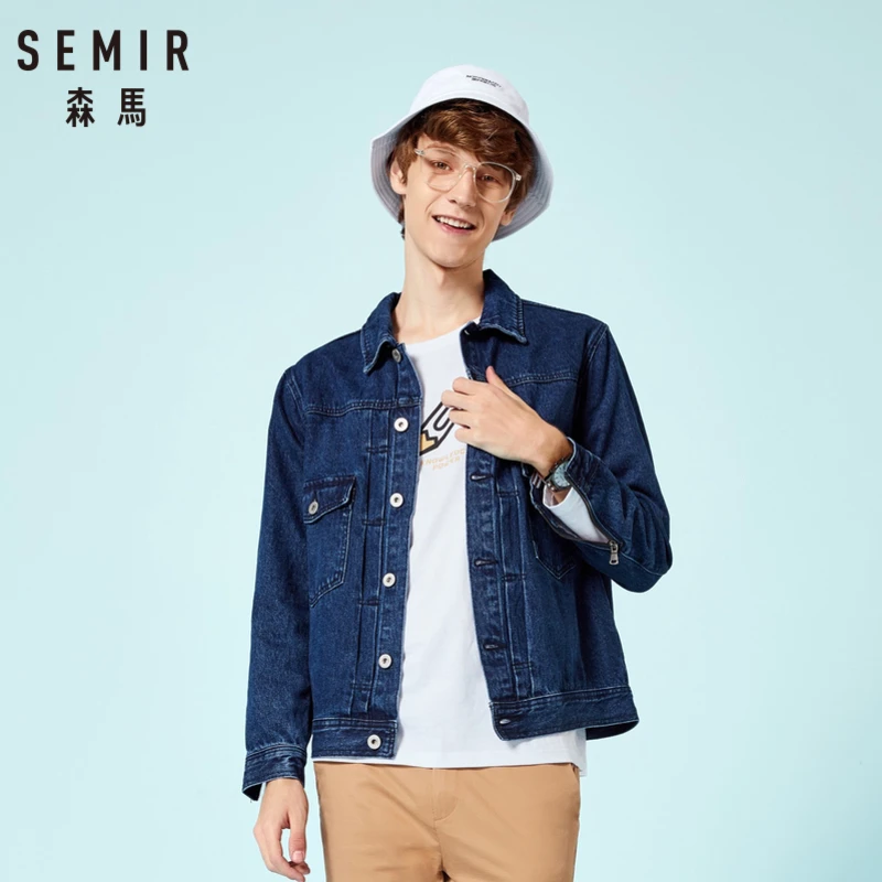 Мужская джинсовая куртка с воротником SEMIR Потертая нагрудными карманами молнией