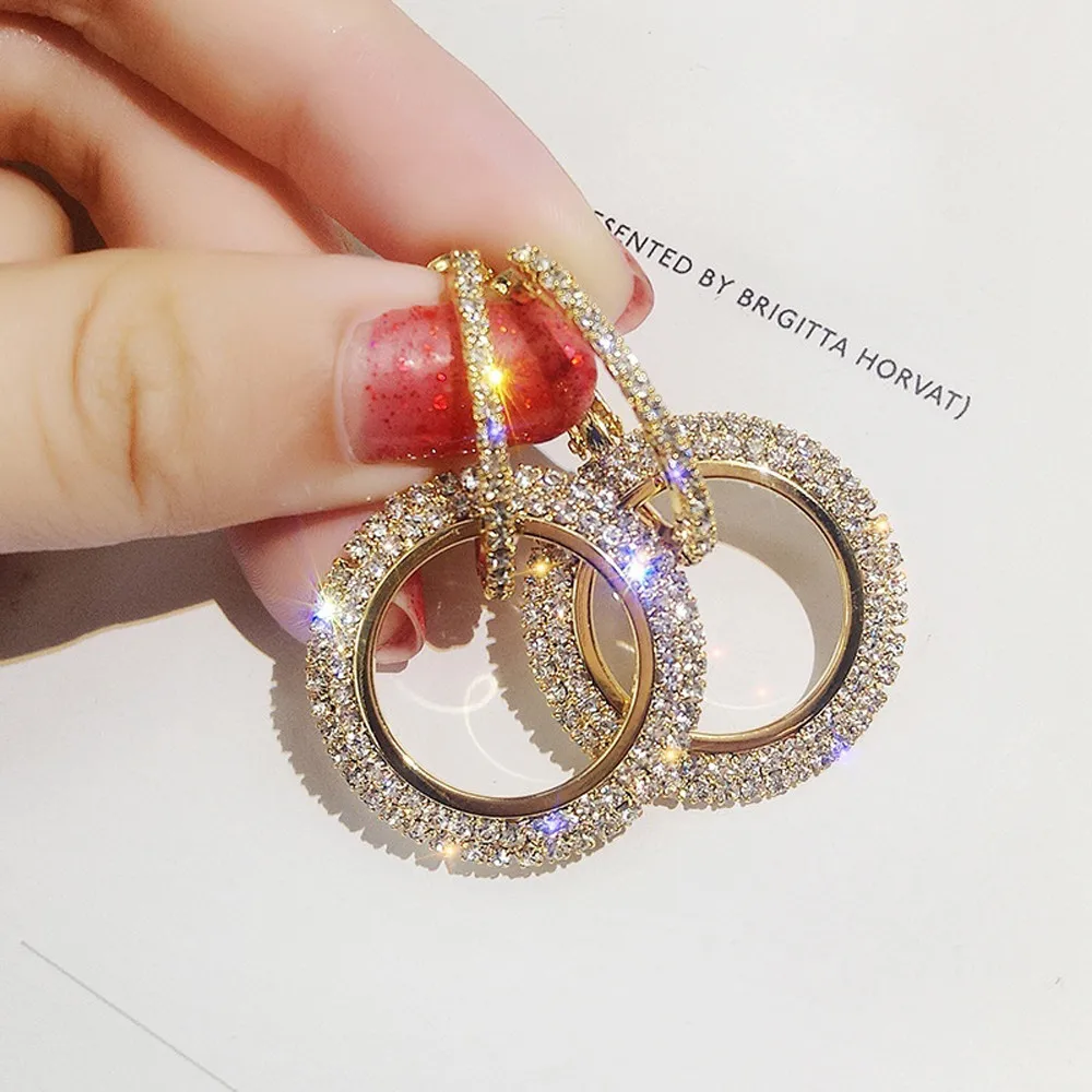 

New Style Full Crystal Circle Earrings For Women Luxury Round Shiny Hoop Earrings Party Wedding Jewelry Wholesale #30
