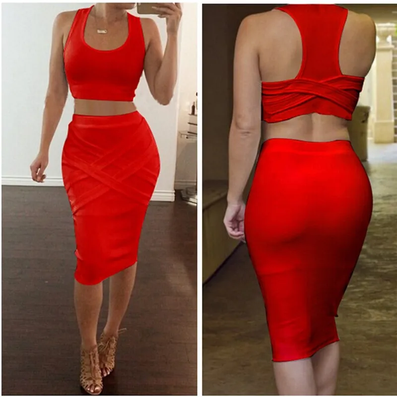2016 Fashion Women Summer Sets 2 Pieces Club Dress Set Female O Neck Crop Tops & Skirt New Sexy Strapless Women\'s Clothes Suit (21)