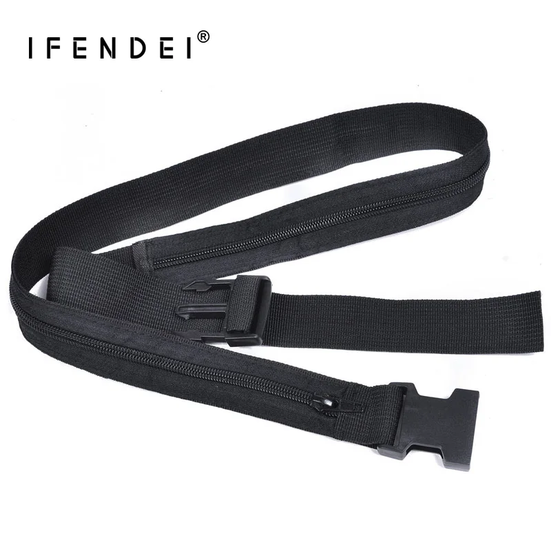 

IFENDEI Secret Pocket Hidden Money Belt Men Zipper Wallet Belt Waist For Men Travel Quick-drying Nylon Black Strap 110cm