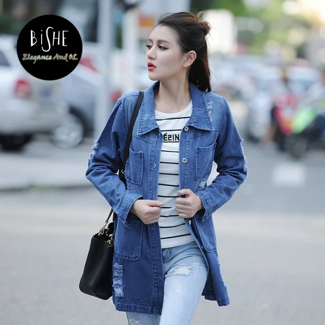Denim Printemps Taille Plus Longue 2017 Bishe Femmes Automne Veste Cqt76Sw