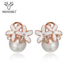Viennois, трендовые серьги-гвоздики из искусственного жемчуга цвета розового золота для женщин, стразы, элегантные вечерние женские серьги с милыми цветами