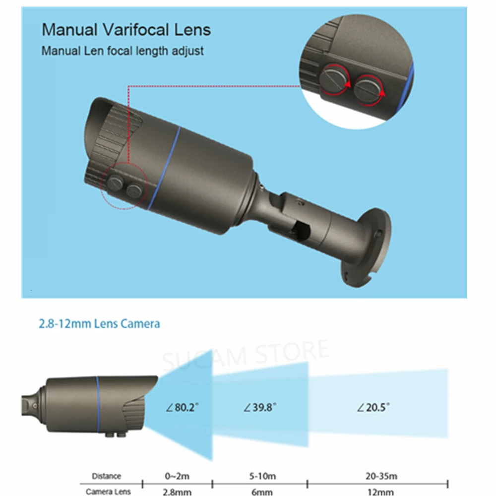 Varifocal AHD Camera 2MP 4MP 2.8-12mm Varifocal Lens IP66 Waterproof Bullet Video Surveillance Street Security CCTV Camera 5
