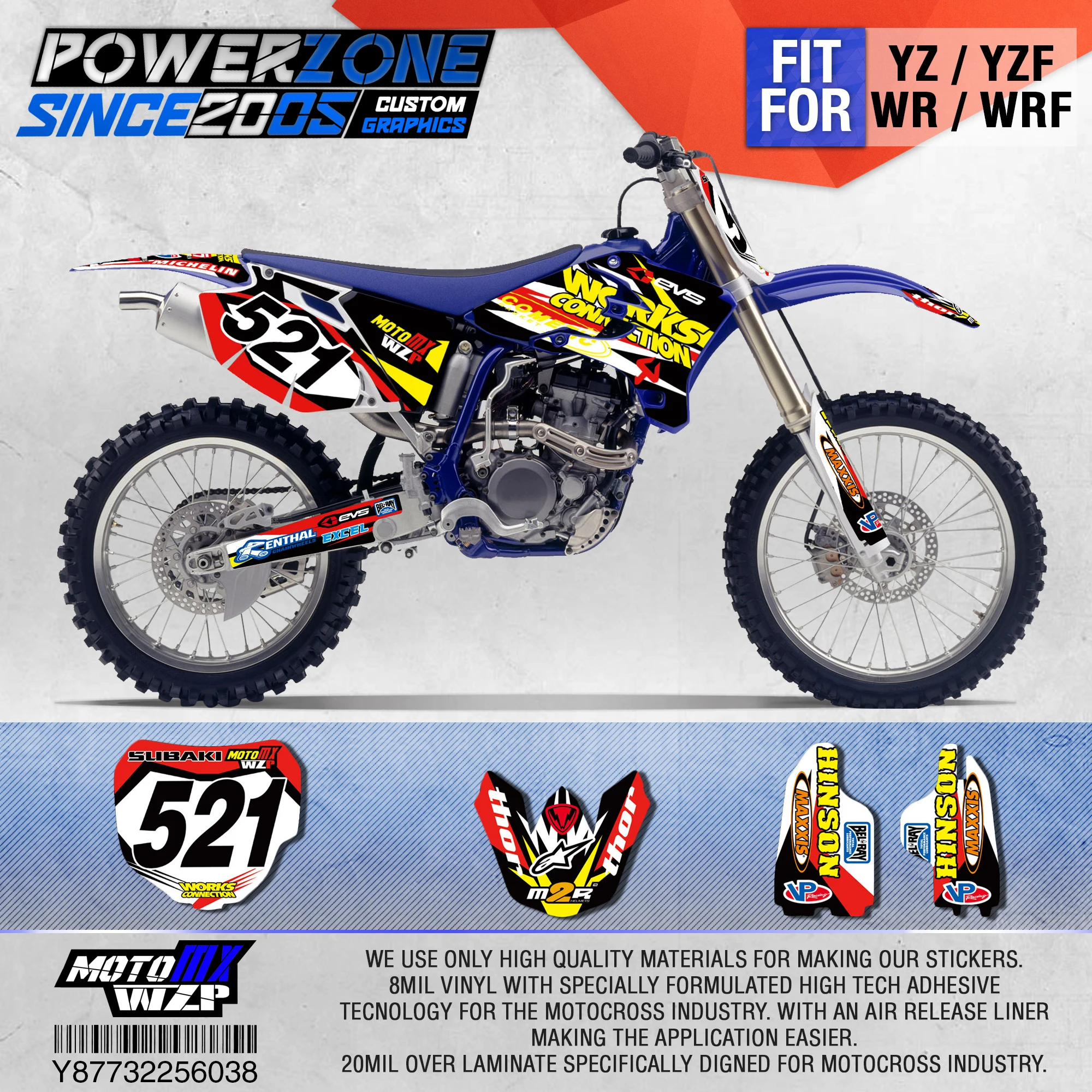 PowerZone Team Graphics Backgrounds Decals 3M Stickers For YAMAHA YZF250/400/450/426 98-02 03-05 WRF250/400/426 03-06 038 |