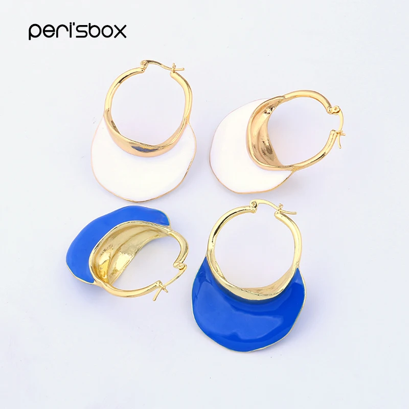 Модные белые синие эмалевые серьги Peri'sBox для женщин большие окрашенные кольца