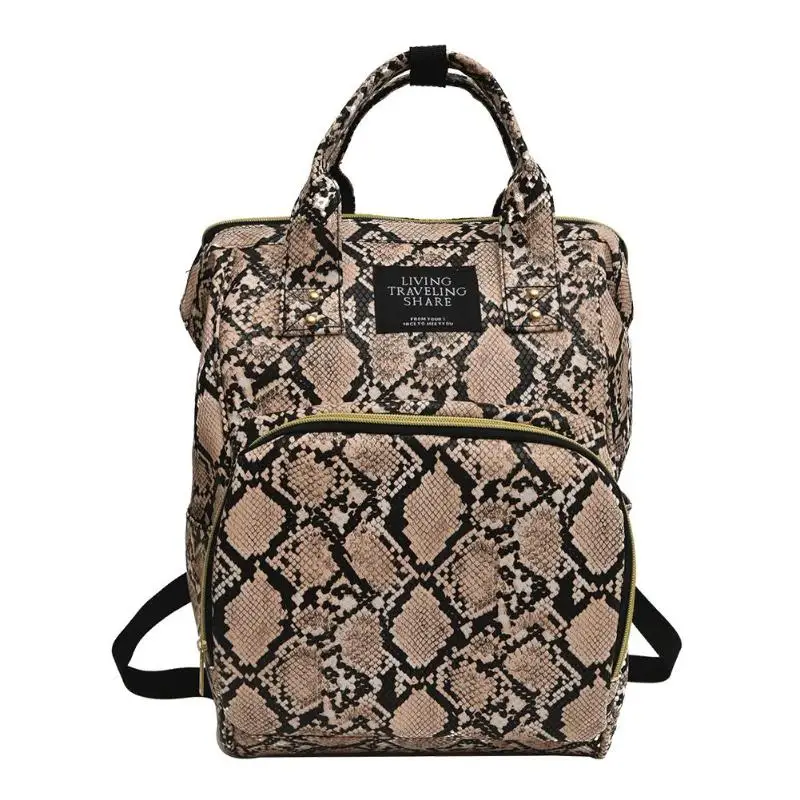 Snake Print Mommy Travel Backpacks Large Capacity PU Leather Maternity Nappy Travel Shoulder School Bags Daily Book Bags Student - Цвет: A-coffe