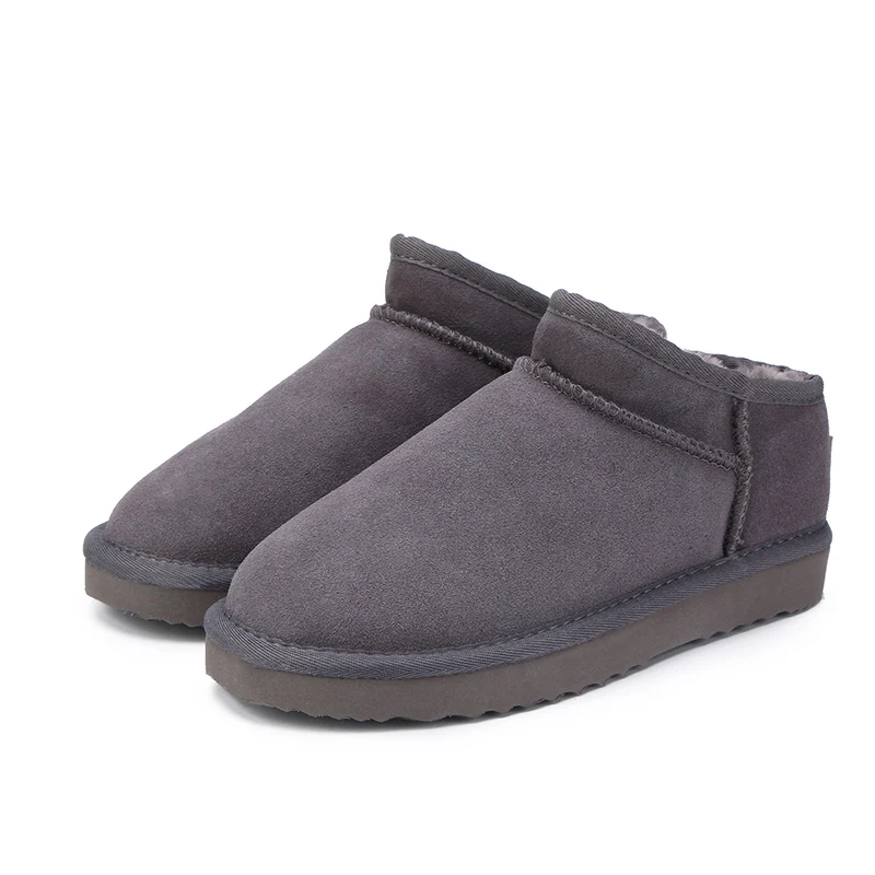 HABUCKN/женские зимние ботинки в классическом австралийском стиле; зимние теплые кожаные ботинки на плоской подошве; водонепроницаемые ботильоны высокого качества; большие размеры - Цвет: Gray