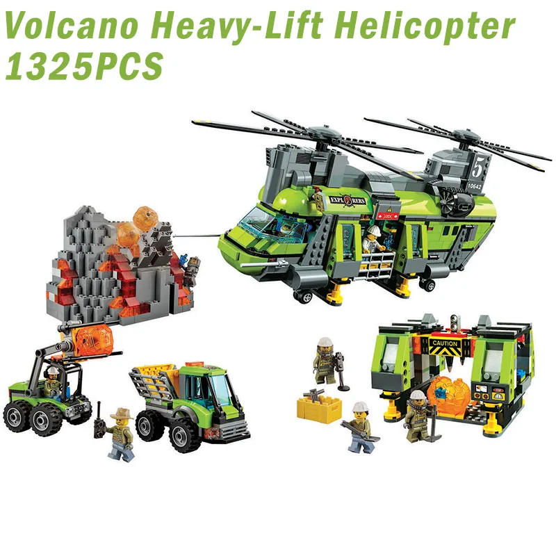 

City Volcano Heavy-lift Helicopter Explorer firefighter scientist Building Block Compatible legoINGly 60125 Toy gift brinquedos
