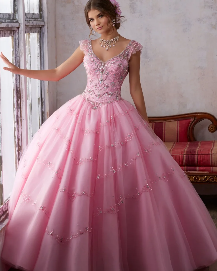 Vestidos De 15 Anos дебютантные платья большого размера роскошное бальное платье пышные платья для подростков розовые онлайн милые 16 платья - Цвет: Розовый