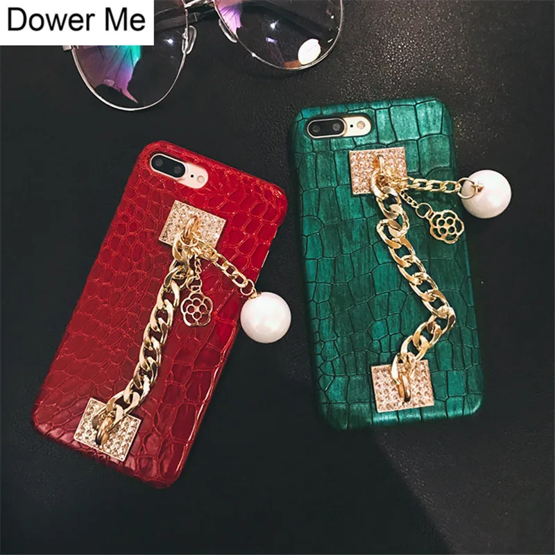 Жесткий чехол Dower Me для iPhone X 8 7 6S Plus с блестящими стразами ручной цепочкой цветком