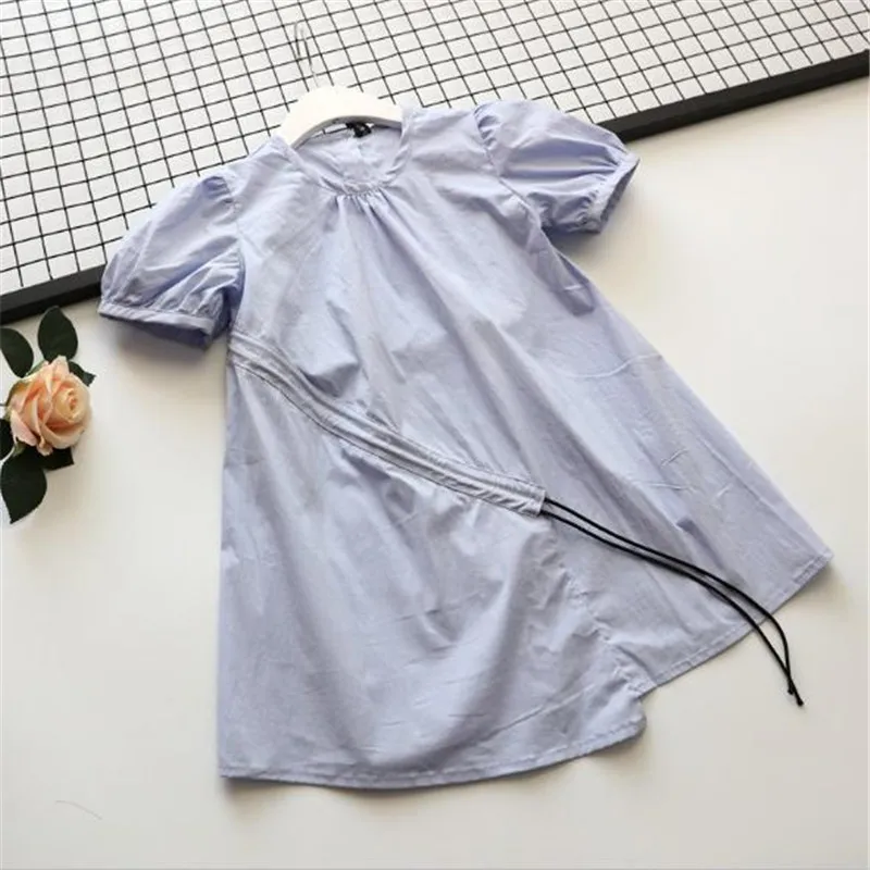 girls short sleeved drawstring bowknot dress 1-25