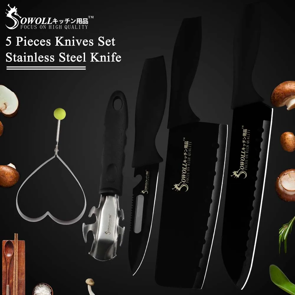 SOWOLL нож из нержавеющей стали 5 &quotУниверсальный 7&quot Santoku 7 &quotКливер разделочный 3