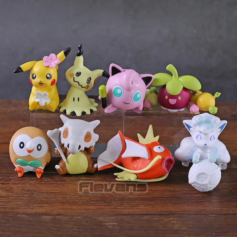 

Monsters Center Hoothoot Mimikyu Vulpix Jigglypuff Cubone Magikarp Bounsweet PVC Figures Toys Dolls Gifts 8pcs/set