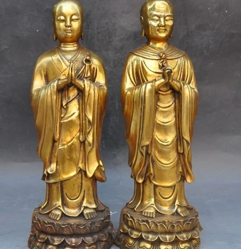 

tibet buddhism Joss bronze Gilt pray Ananda&Kasyapa Moke Kassapa Buddha statue