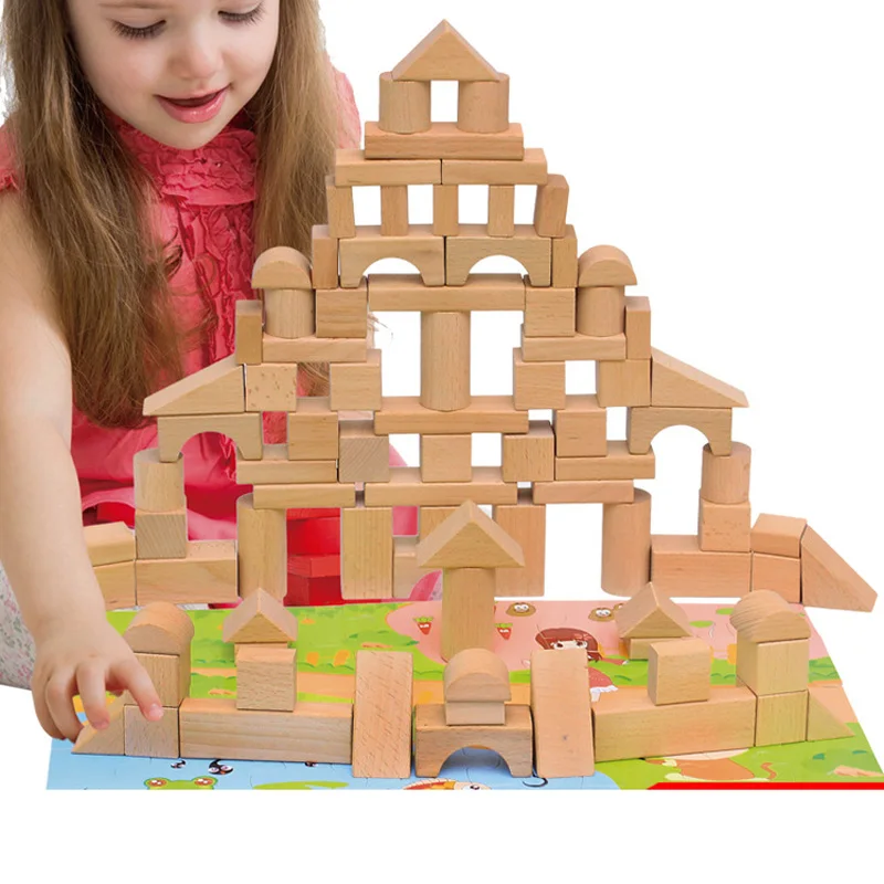 

OUY Wooden 140PCS Grain Wood Boxes Building Blocks 0-1-2-3 Years Children Puzzle Educational Toys