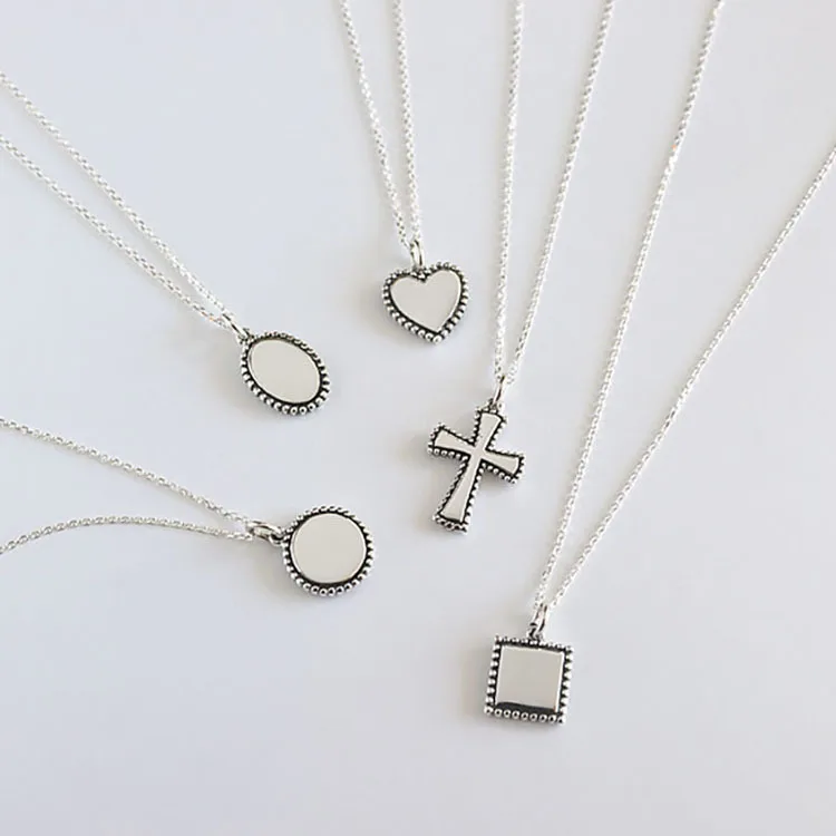 

1PC 100% Authentic 925 Sterling silver RETRO Oval/round /heart/ square geometricwith beads pattern pendant necklace TLx378
