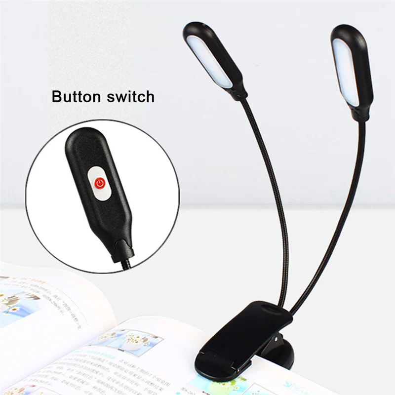 

2 Heads 10 LED Bulbs Light Flexible Arms LED Table Lamp Clip On Bed Table Desk Lamp Book Reading Lamp Battery Operated