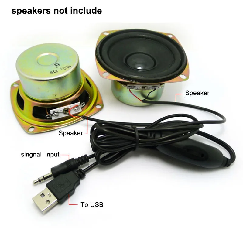 3.5mm USB Volume Control Audio Cable Amplifier Module Can Drive 2CH 3W-15W PC Speaker Audio Loudspeaker USB Cable Box DIY