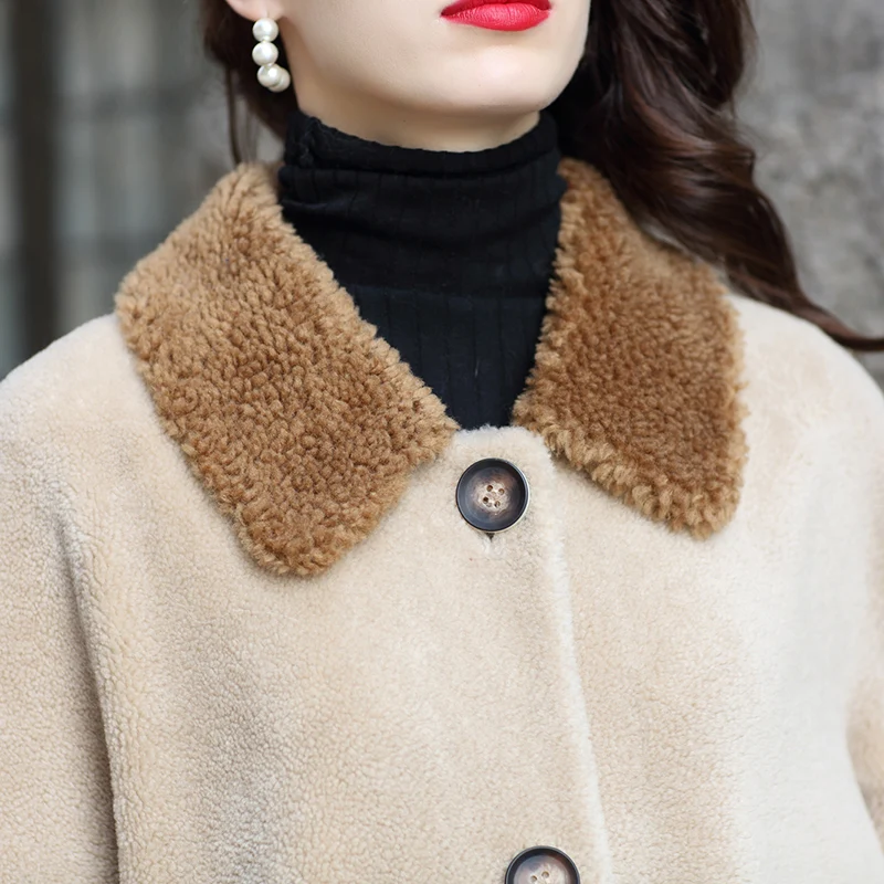 Top AYUNSUE Sheep Shearling Jacket  Women Real Wool Fur Coat  2019 New Female Long Warm  Overcoat chaqueta mujer invierno LX2377 3