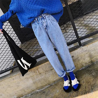 Retro Blue Новые корейские широкие брюки женские весна осень BF Свободные от середины талии тонкие джинсы Nine брюки Harbinger Ретро прямые брюки X139 - Цвет: Retro Blue