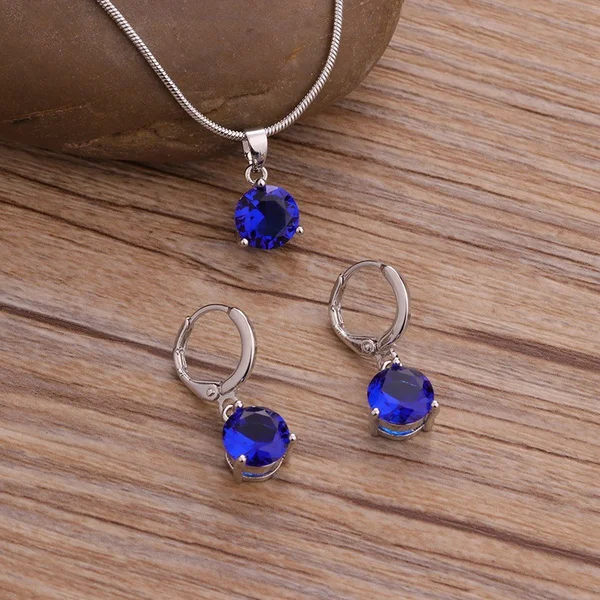 Классический набор из ожерелья и сережек в виде змеи, модные треугольные 3 зубца, круглый кубический цирконий, ювелирные наборы для женщин - Окраска металла: blue