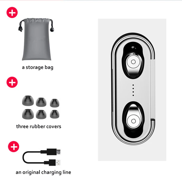 Bluetooth 5,0 наушники Беспроводной наушники-вкладыши Hi-Fi стерео звук гарнитуры, встроенный микрофон с 2600 мАч зарядный чехол