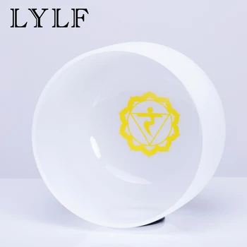 

8 Inch E Solar Plexus Yellow Chakra Symble Pattern Quartz Crystal Singing Bowl