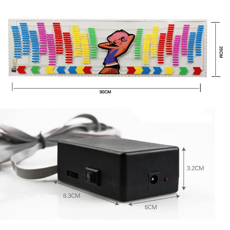 90*25 см Автомобильная музыкальная Ритмическая лампа, автомобильная мигающая наклейка, музыкальный эквалайзер на лобовое стекло автомобиля, светодиодная звуковая активация, EL лист, клеевые наклейки