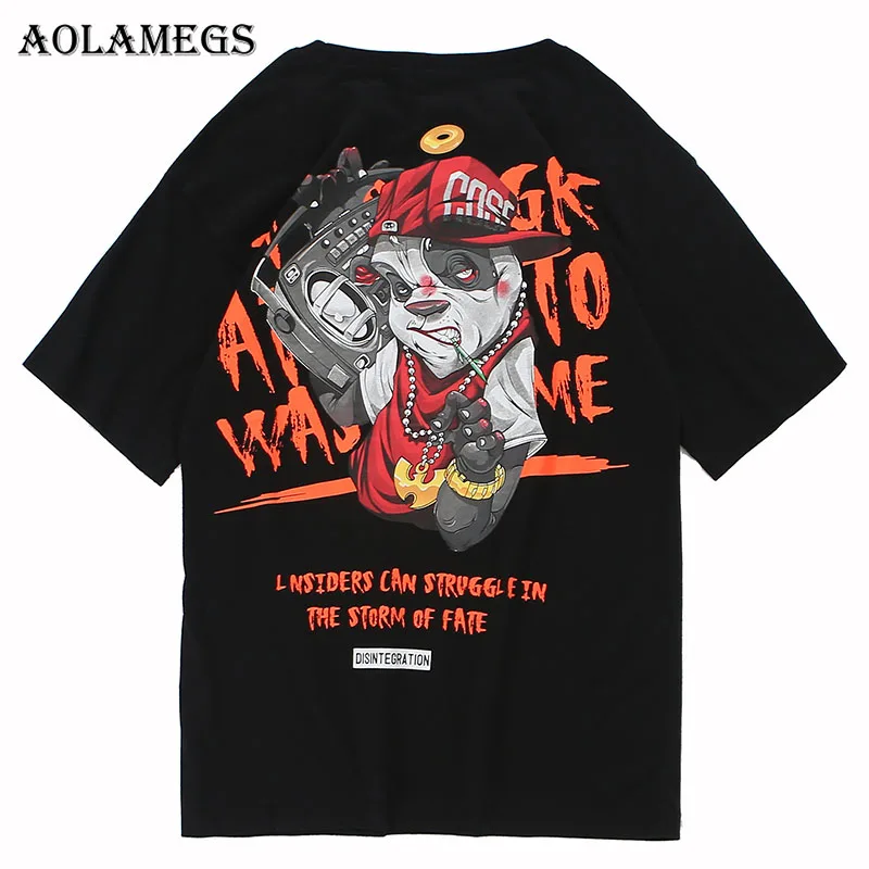 

Aolamegs Men T Shirt Cartoon Panda Printed Men's Tee Shirts O-neck T Shirt Fashion High Street Hip Hop Tees Streetwear Summer