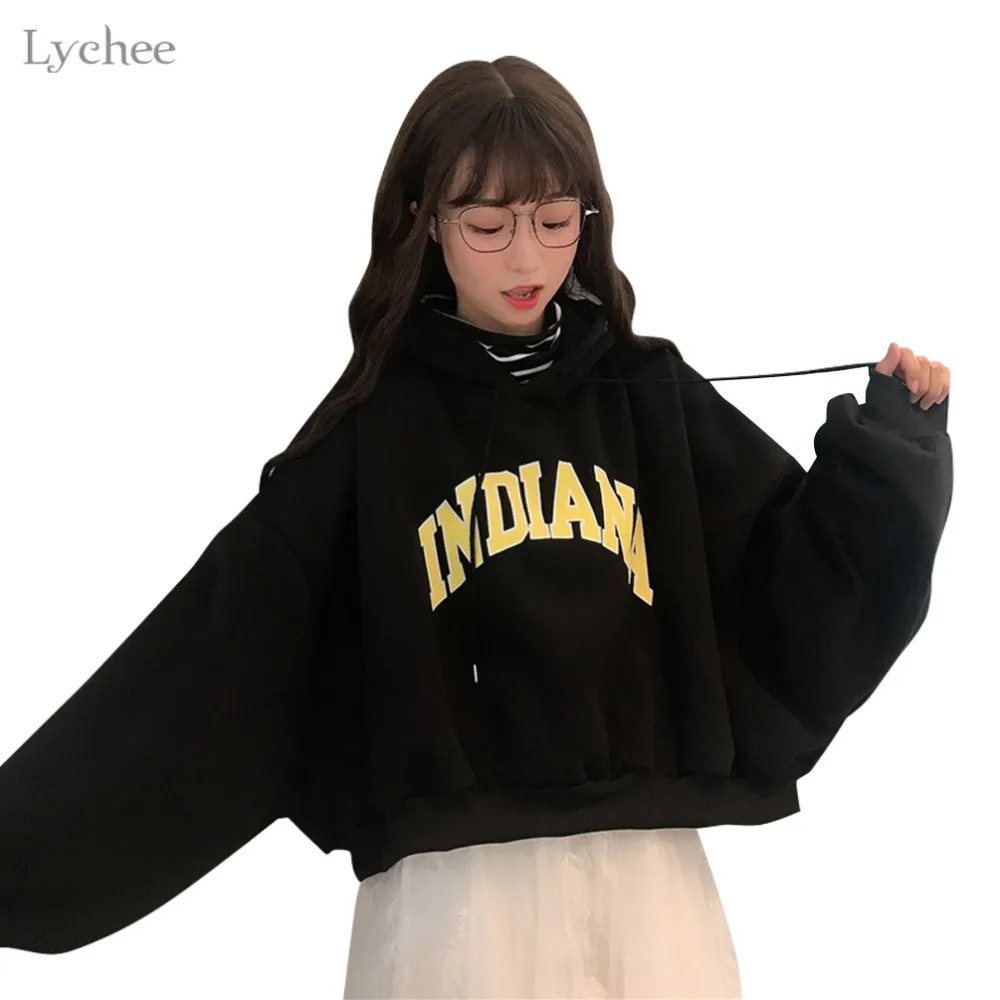 

Lychee Harajuku Fake Two Pieces Letter Print Sweatshirt Long Sleeve Autumn Winter Hoodie Casual Loose Tracksuit