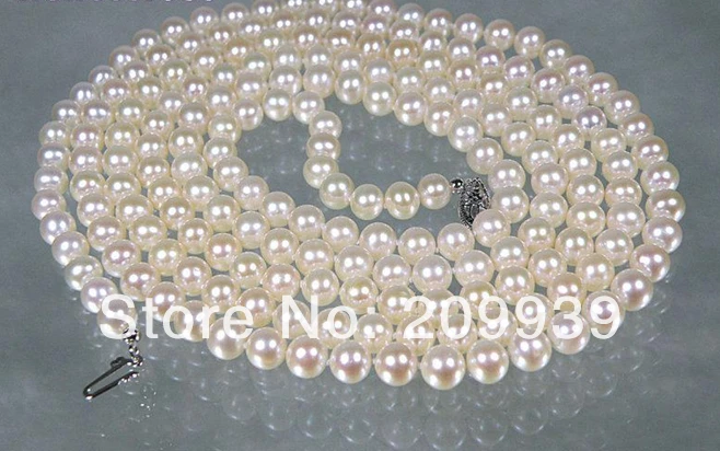 

Free shipping 003188 Genuine AAA+ 6.5-7mm round white cream akoya sea pearl necklace 14 gift 50