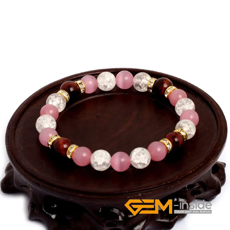 

Cat Eye & Red Tiger Eye & White Crackle Quart Natural Stone Bracelet Energy Jewelry Bracelets For Women Free For Gift Shipping