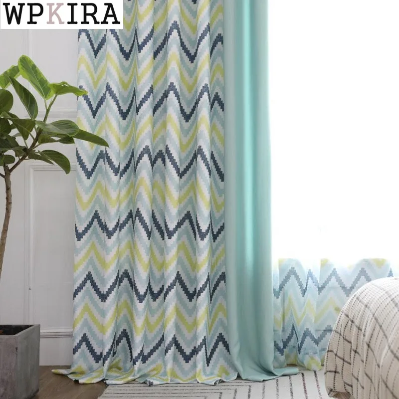 

Blue striped curtains for living room Yellow Mediterranean curtain for bedroom window curtain drape S061&30