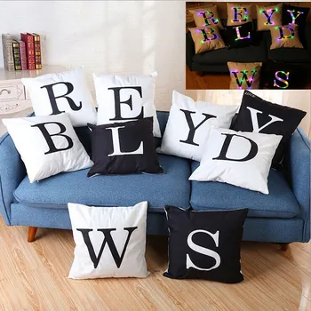 

45x45cm/17.7x17.7'' 26 Letter DIY LED Shining Polyester Cotton Decorative Chair Sofa Cushion Cover Wedding Throw Pillow Cover