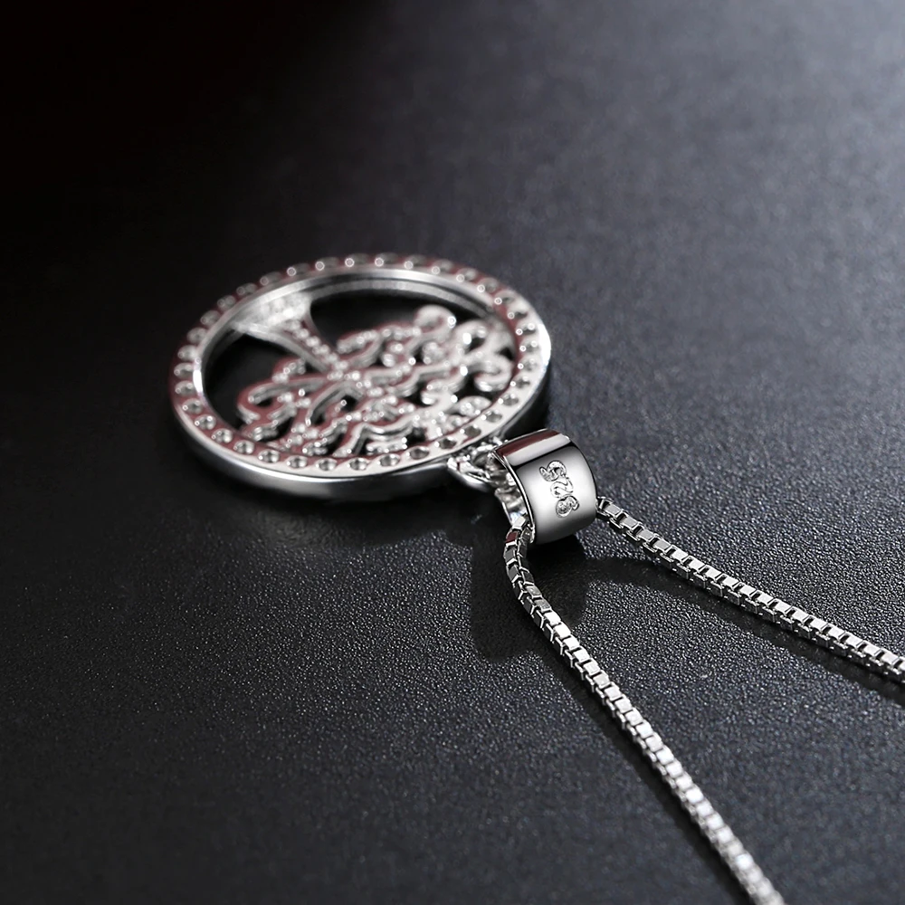 ELESHE Austrian Crystal Eternal tree of life Pendant Necklace 925 Sterling Silver Locket Round Necklace Pendant for Women Girl