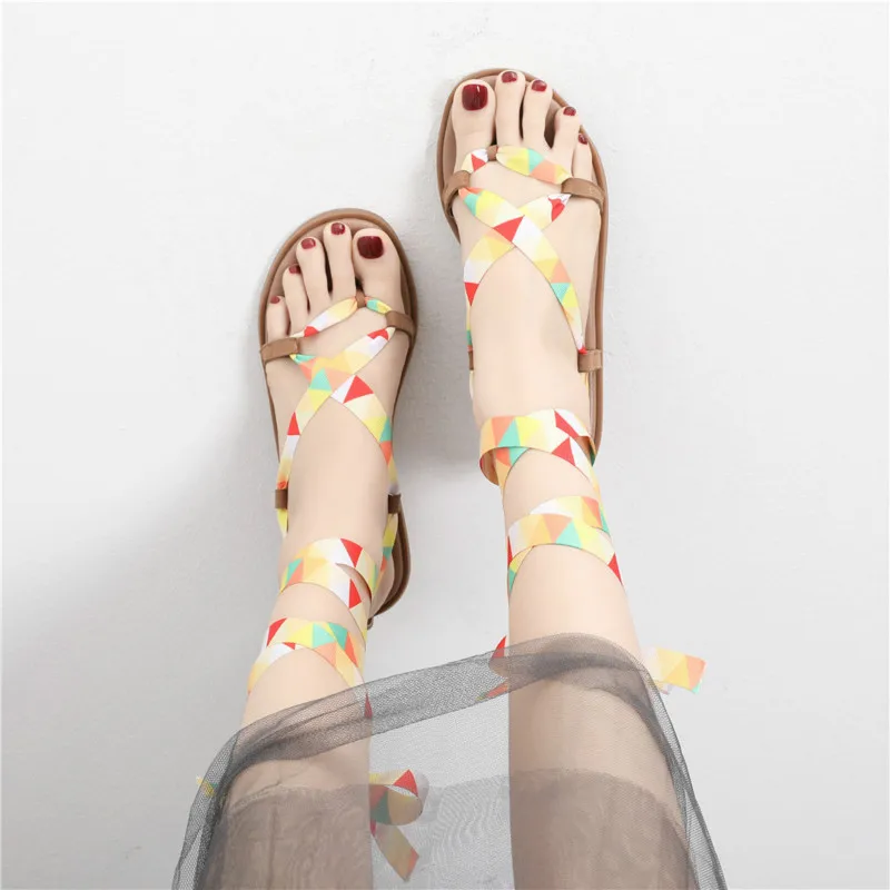 

Summer Roman Sandals Multiple Cross-Strap tall knee high Bondage Thong Nubuck Women Sandals Flip flops big size35-41 Yasilaiya