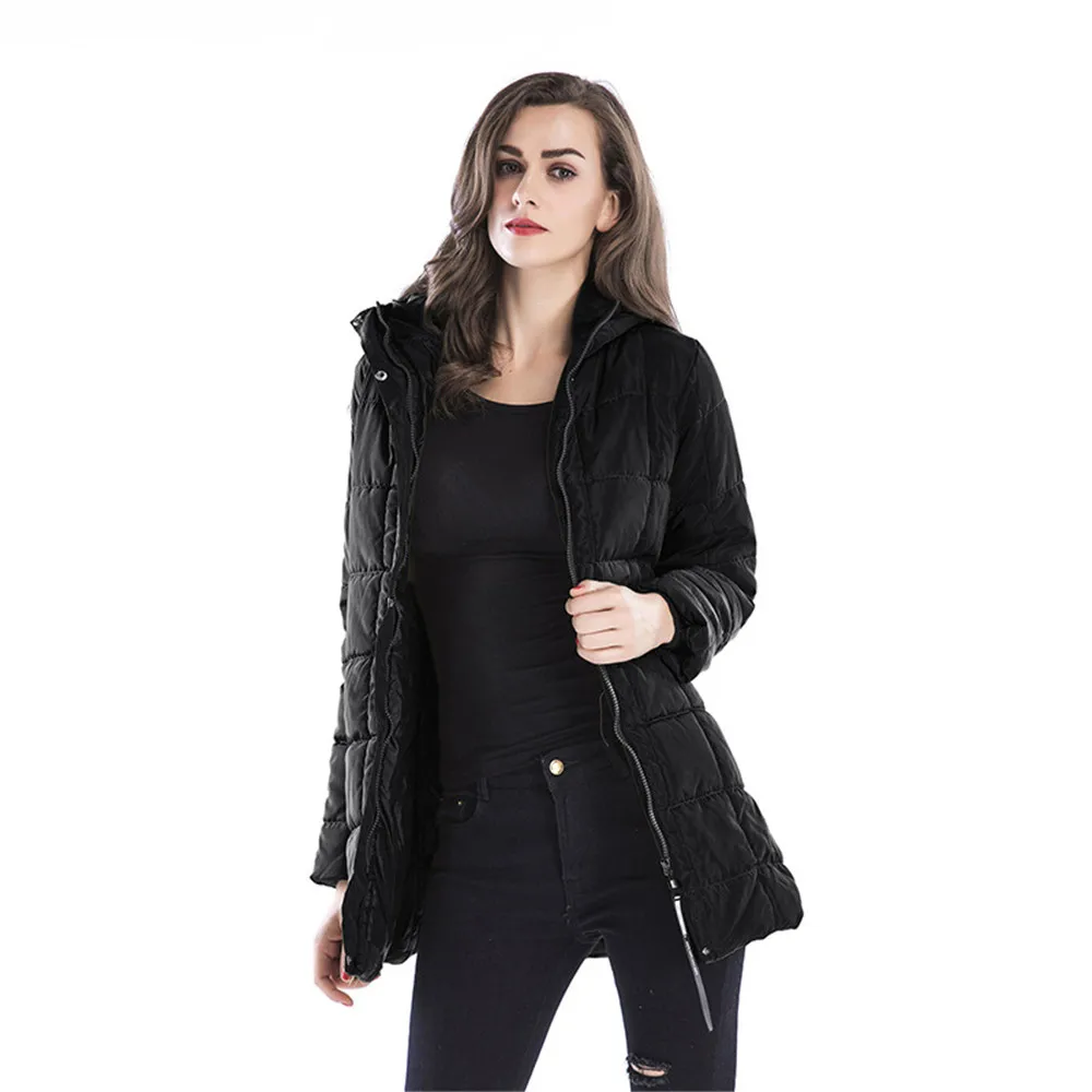 2018 Winter Large Size Women's Cotton Women's Long Hooded Cotton Padded Zipper Jacket Long Sleeves Clothes