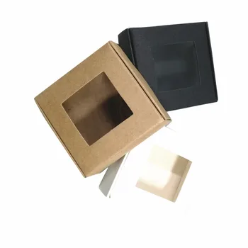 

8.5x8.5x3.5cm 50Pcs 3 Colors Plastic Kraft Paper Wedding Party Handmade Crafts Gifts Packing Box Carton Board Box with Window