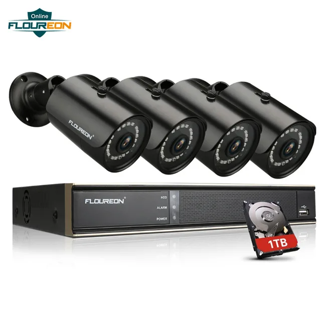 FLOUREON 1 X 8CH 1080P 5-в-1 DVR+ 4 X Открытый 2000TVL пуля Камера видеонаблюдения Системы 1.3MP Камера домашний комплект безопасности ЕС