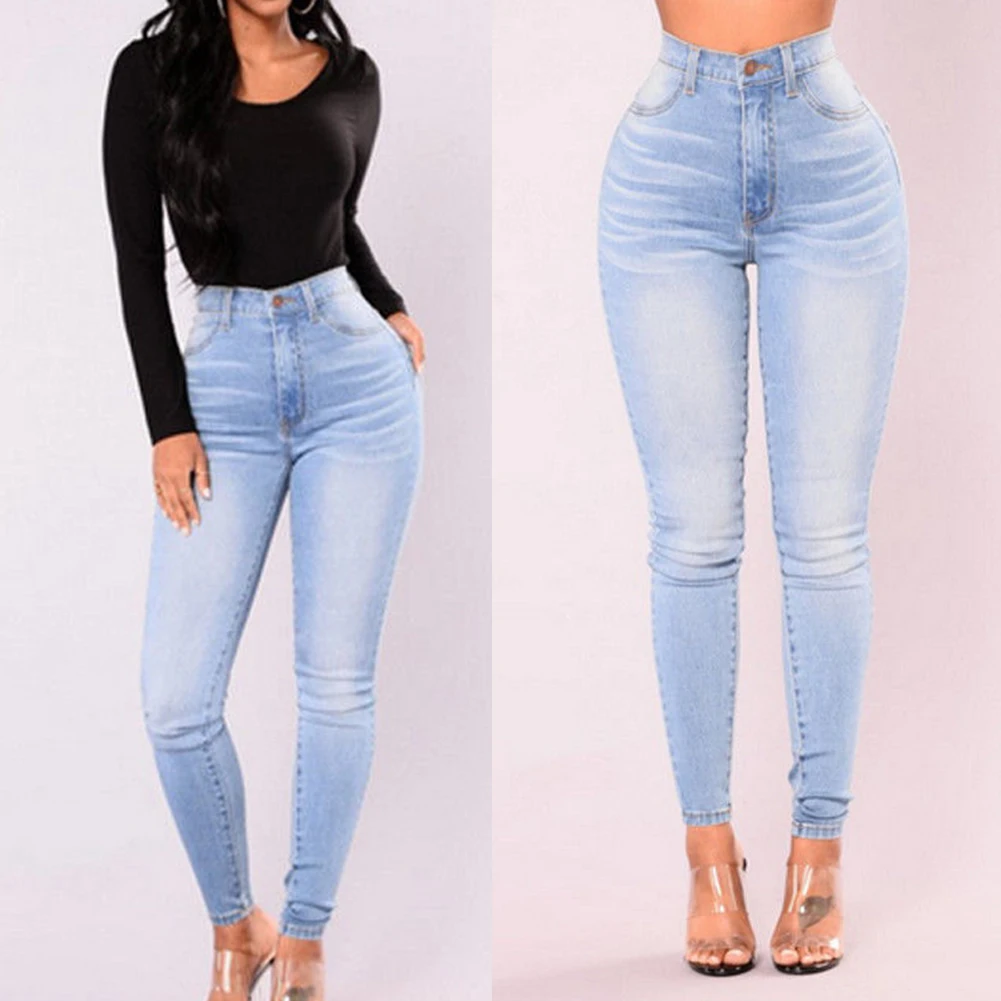 Helisopus 2018 Women New Light Blue Stretch Jeans Fashion