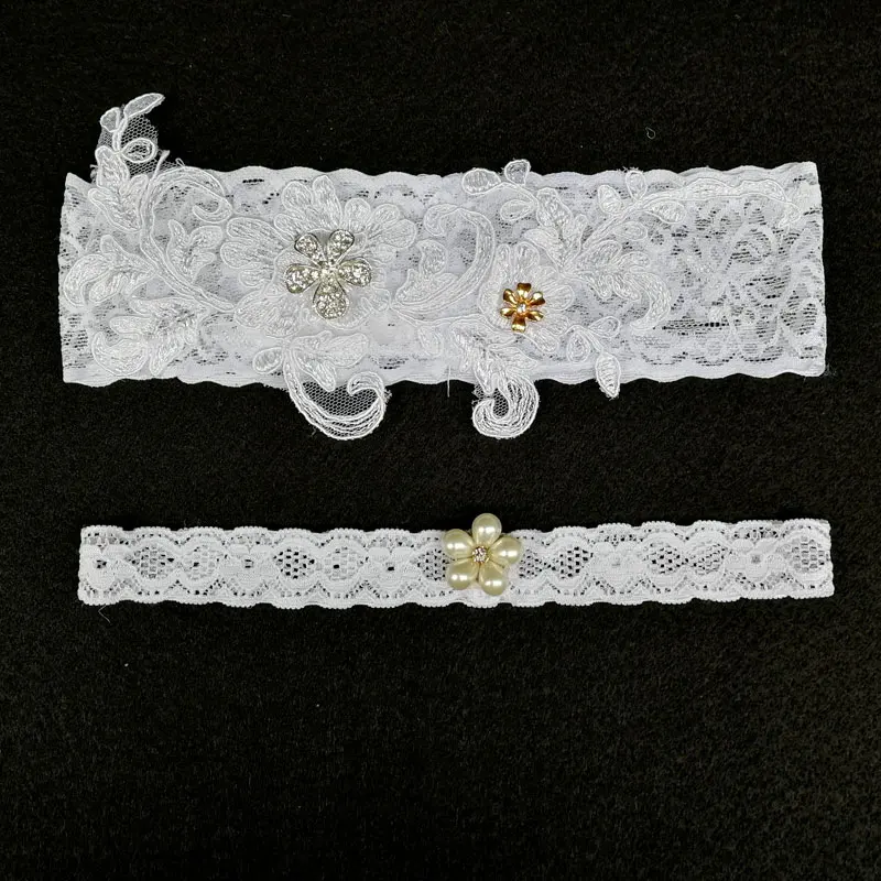 Bridal Garters White Embroidery Floral Rhinestone Flower Sexy Wedding