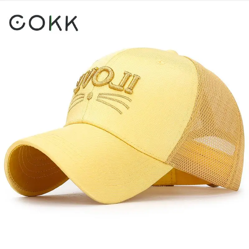 COKK Женская Бейсболка с вышивкой кошка Snapback Головные уборы для женщин женские летние солнцезащитные кепки сетка солнцезащитный крем Kpop Gorras Прямая поставка