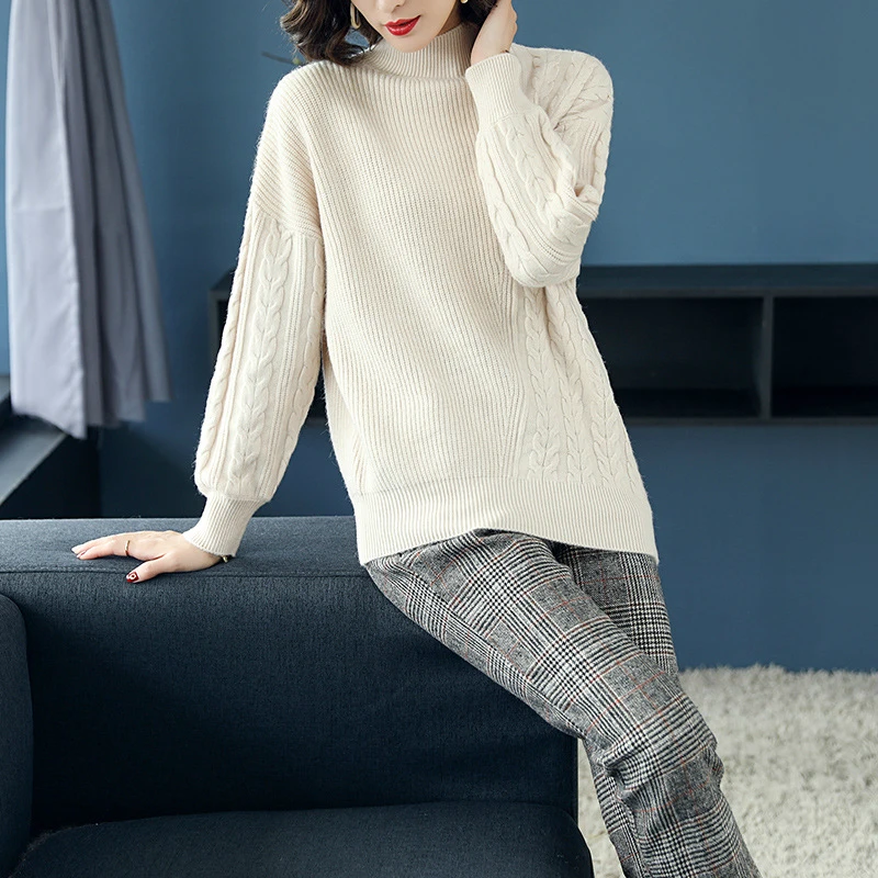 Winter Autumn Women Vintage Solid Sweater Cotton Knitwear Pullover Knitted Top Geometric Thicken Warm Twist Sweaters Large Size Winter Autumn Women Vintage Solid Sweater Cotton Knitwear Pullover Knitted Top Geometric Thicken Warm Twist Sweaters Large Size