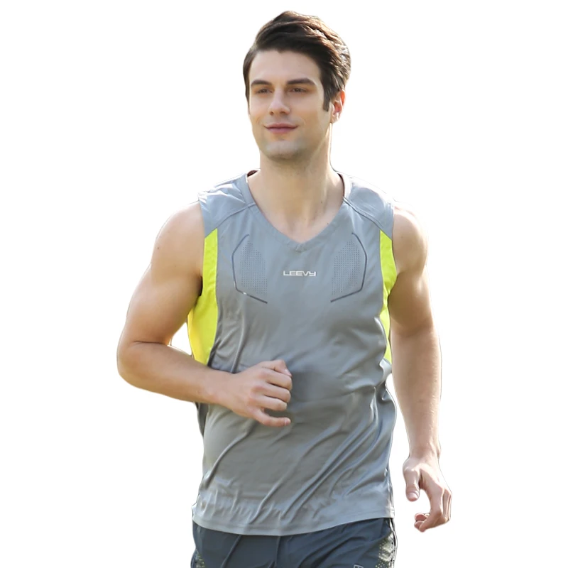 New arrival Fitness Mens sports Sleeveless Shirt running Vests quick