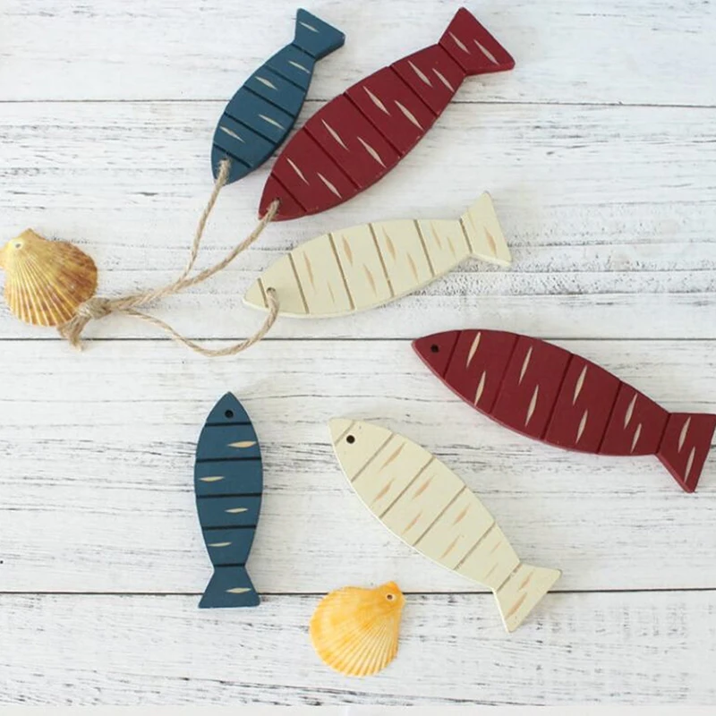 

3Pcs Mediterranean Style Wall Decoration Wooden Fish String Hanging Ornaments 3D Nautical Marine Retro Home Wall Hanging Gifts