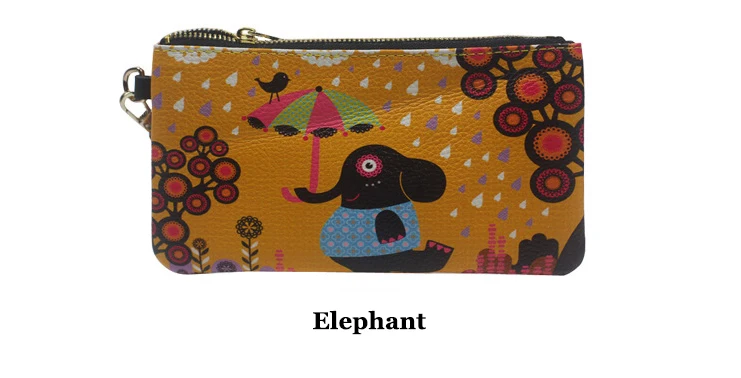 Новая женская натуральная кожа цветной персонаж клатч портмоне держатель для карт Милая кошка, кролик, слон, Лев, медведь Детский подарок M - Цвет: Elephant Medium
