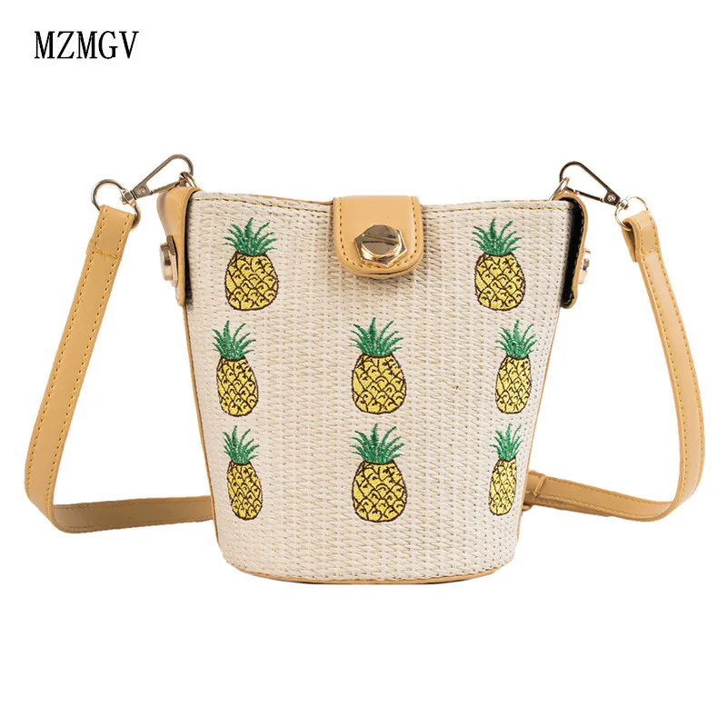 

New women's straw bucket bag summer woven pineapple shoulder bag shopping wallet beach handbag straw handbag travel bag